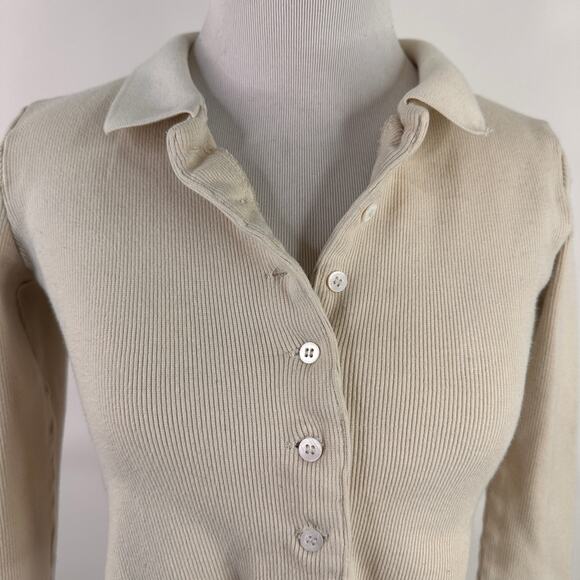 Princess Polly Cream Ribbed Knit Button UP Color Crop Shirt Size 4 - Picture 2 of 7
